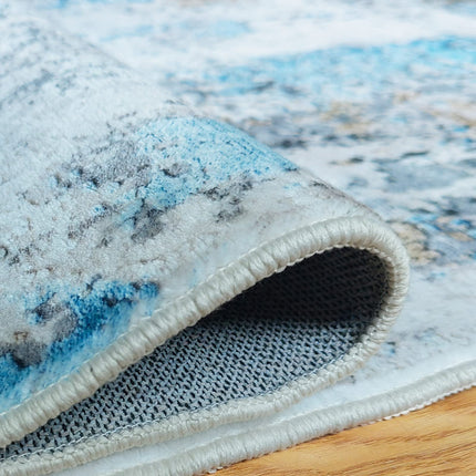 JURLEA Hallway Runner Rug Non-Slip Carpet Runner for Hallways Kitchen Living Room No Shedding Washable Lightweight Long Runners Rug (Cream/Blue, 80x200cm,2.6'x 6.6')