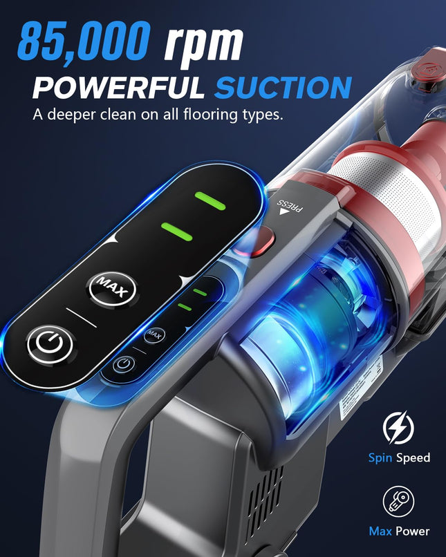 LJUREN K21B Vacuum Cleaner, 80,000PRM Stick Vacuum with 2 Powerful Suction Modes, Max 40 Mins Runtime, 2600mAh Rechargeable Vacuum Cleaner for Home