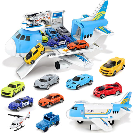 Aomola Toy Cars for 3 Year Old Boy, Car Toys Set, Transport Airplane Toys with 8 Sports Cars and 1 Helicopter, Cargo Plane Toy Gifts for Kids Boys Girls Age 3 4 5 6