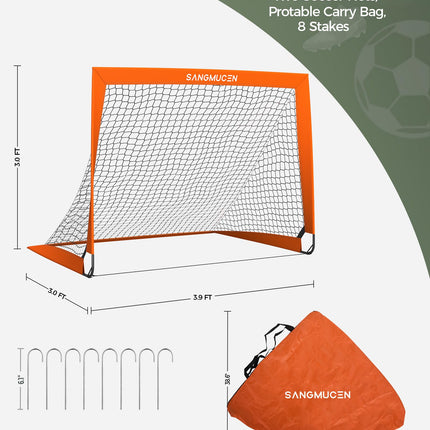 SANGMUCEN Set of 2 Foldable Kids Soccer Net for Backyard Garden, Park, Beach, Orange TSG001O