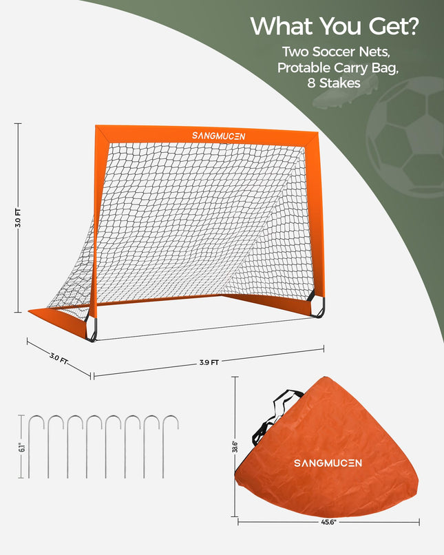 SANGMUCEN Set of 2 Foldable Kids Soccer Net for Backyard Garden, Park, Beach, Orange TSG001O