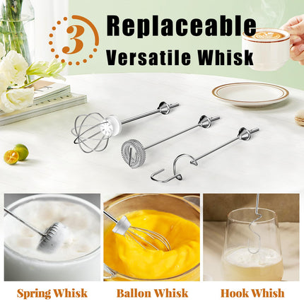 Nahida Handheld Milk Frother for Coffee, Rechargeable Electric Whisk with 3 Heads 3 Speeds Drink Mixer Foam Maker for Latte, Cappuccino, Hot Chocolate, Egg