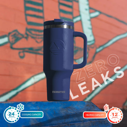 FAHRMOSIS 40 oz Tumbler with Handle and Straw Insulated Leak Proof Tumbler, NAVY BLUE