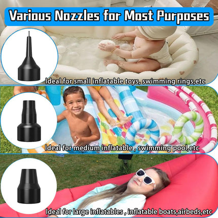 Electric Air Mattress Pump Portable Quick-Fill Air Pump with 3 Nozzles, 110V AC/12V