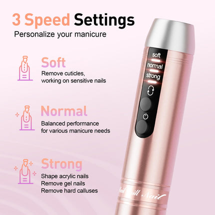 Beloving Cordless Nail Drill, Portable Electric Nail Drill 20000RPM Professional Electric Nail File for Acrylic Gel Nails, Rechargeable Nail Machine Home Use for DIY Manicure Pedicure - Gold