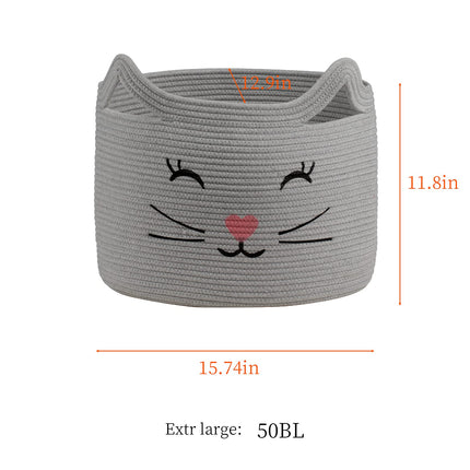 ZLG Cat Face Basket with Handles Handmade Standing baskets for Nursery Decor and Storage