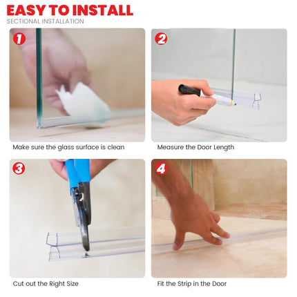 Shower Door Bottom Seal Strips 2PCS, 36 Inch Long Ultra Clear Vinyl Seal Strips With Sweep For 1/2"(12mm) Thick Frameless Glass Door, To Stop Water Leak