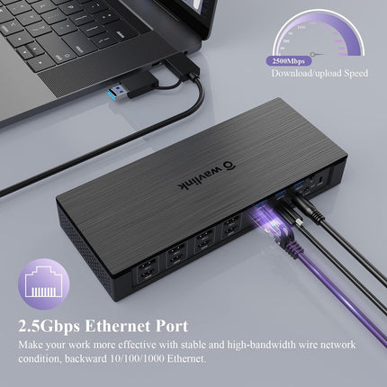 WAVLINK 20-in-1 USB-C Quad 4K Universal Docking Station for MacBook and Windows with 100W Power Delivery, Dual 5K@60Hz Dock with 4xDisplayPort & HDMI, 10Gbps USB 3.1-A & C, SD/TF Slot, 3xUSB 3.0-A