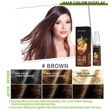 NEWVENPER Brown Comb Dye Long-lasting Hair Color Shampoo, 200ML