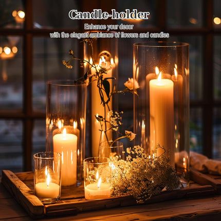 UPBUD 12PC Clear Cylinder Vases for Centerpieces | 4, 6, 8,10 Inch Tall Flower Vase for Wedding Decorations, Clear Floating Candle Vases in Bulk, Hurricane Candle Holders for Table, Home Décor