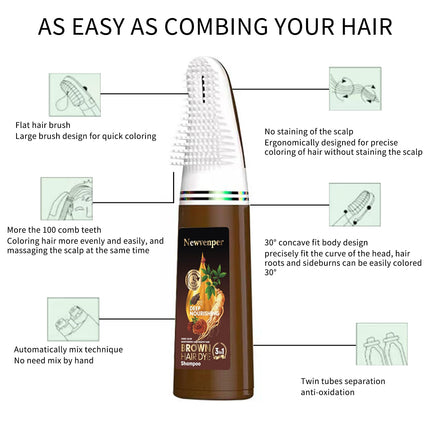 NEWVENPER Brown Comb Dye Long-lasting Hair Color Shampoo, 200ML