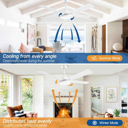 OUTON 52"Ceiling Fans with Lights & Remote Control, LED Dimmable Modern Ceiling Fan with 5 Dual Finish Blades, 3 Color Temperature, Indoor Outdoor Ceiling Fan for Bedroom Living Room Patio, White
