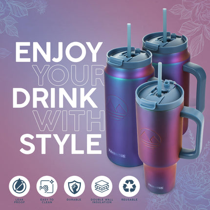 FAHRMOSIS 40 Oz Tumbler with Handle and Straw Insulated Cup, VIOLET