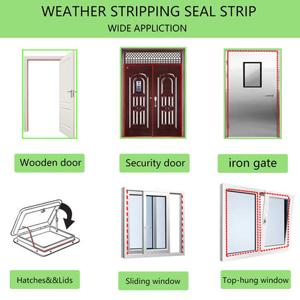 19.68ft Self-Adhesive Backing Weather Stripping Seal Strip for Doors/Windows, Easy Cut to Size, Black