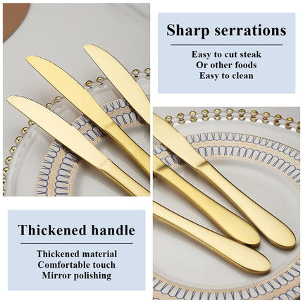 Berglander Set of 12 Pieces Titanium Gold Plating Stainless Steel Butter Knives, Dishwasher Safe