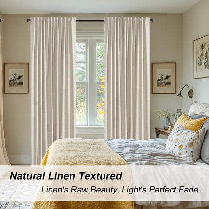 LumiLoom 100% Blackout Curtains 120 Inch Length 2 Panel Set, Heavy Duty Flax Linen Curtains for Living Room, Thermal Insulated Drapes for Bedroom, W52" x L120", Ivory