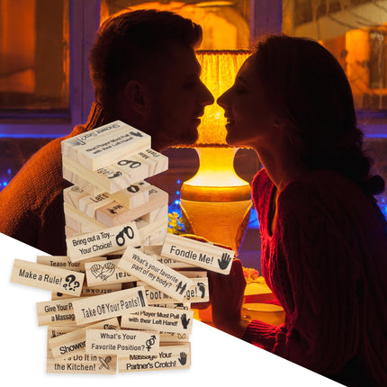 Crazy Night 48Pcs Block Tower Game, Couples Lust Games for Adults, Valentine Tumbling Stacking Blocks, Wooden Naughty Date Night Ideas for Adults Party Game Gift