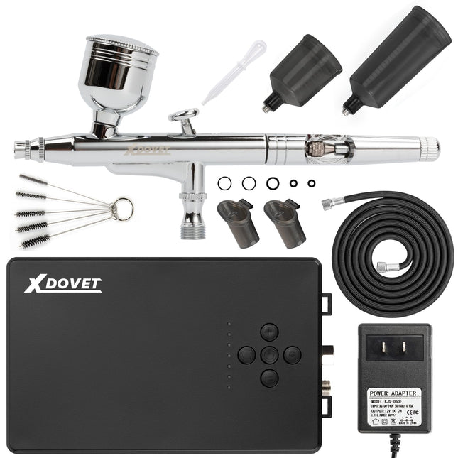 XDOVET Professional 55psi Airbrush Kit Multi-Function Dual-Action Airbrush Air Compressor Gun for Shoe, Clothing, Model Tattoo, Nail Design Art, Drawing Cake Decorations