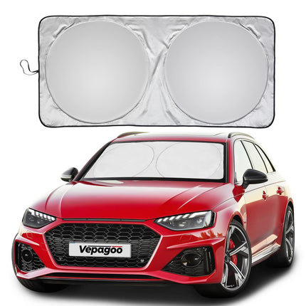 Vepagoo Universal Fit for Sedan/SUV/Hatchback Foldable 64 x 32" Front Windshield Protector, UV Rays & Heat Blocking w/ Storage Bag