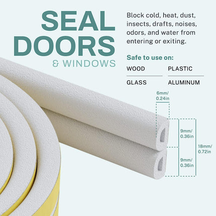 Jabukosu 66 Feet Self Stick Foam Weather Stripping Door Window Seal Draft Stopper Insulation Tape for Windows and Doors Soundproof Weatherstripping Gap Blocker