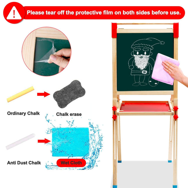 Kids Art Easel for Kids, Adjustable Standing Wooden Toddler Drawing Board, Double Sided Chevalet Enfant with Painting Supplies, Gift Art Supplies for Toddlers Age 4-8 9-12 (T04)
