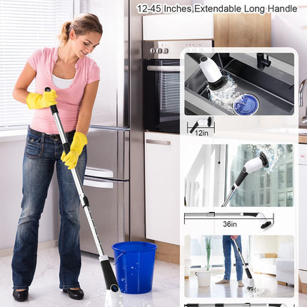 YKYI Electric Cordless Cleaning Spin Scrubber Brush with 8 Replaceable Brush Heads & Adjustable Extension Handle & 3 Rotating Speeds, ANS-8051B