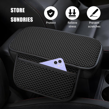 TSUGAMI Universal Fit Car Armrest Seat Box Cover Protector Center Console Cushion Pad with 2 Pocket, Black