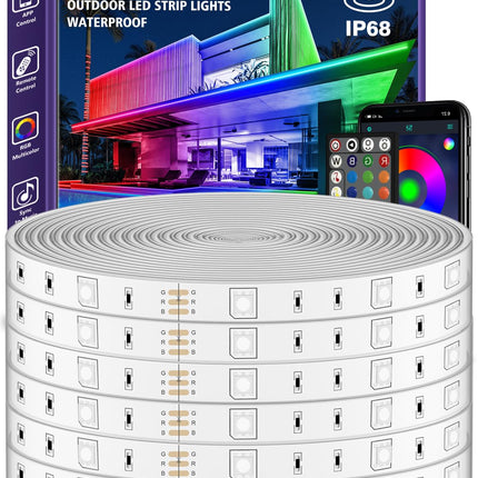 AILBTON 200FT/60M Outdoor LED Strip Light Waterproof,IP68 Outside LED Light Strip Waterproof with App Remote Control,Music Sync RGB Exterior LED Rope Light for Balcony,Deck,Rooftop,Garden