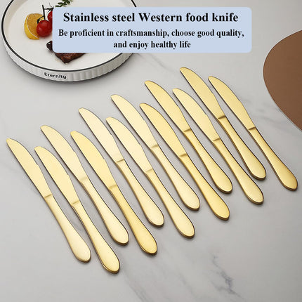 Berglander Set of 12 Pieces Titanium Gold Plating Stainless Steel Butter Knives, Dishwasher Safe