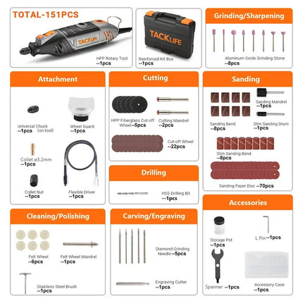 TACKLIFE Rotary Tool Kit, 135W Motor with Variable Speed, 150pcs Rotary Tool Accessories Midnight Green Colour