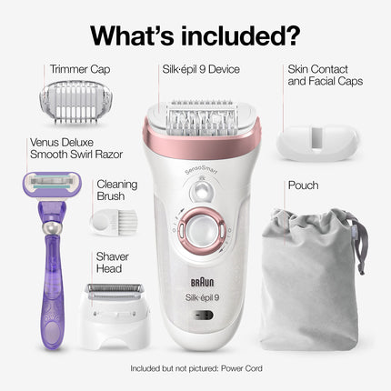 Braun Epilator Silk-apil 9 9-870, Facial Hair Removal for Women, Wet & Dry, Women Shaver & Trimmer, Cordless, Rechargeable, with Venus Extra Smooth Razor