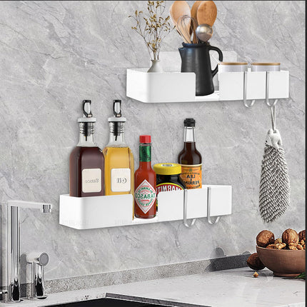 ABCOOL SET OF 2 No Drill Wall Mounted Adhesive Shower Caddy Floating Shelves for Kitchen Living Room Bedroom, WHITE