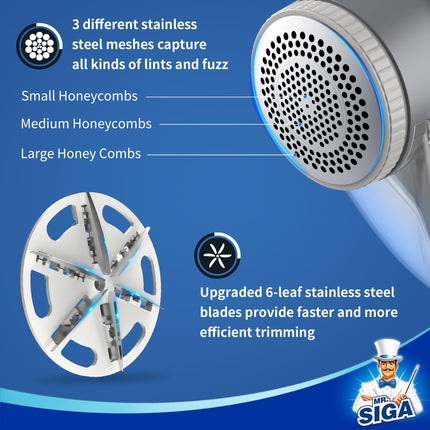 MR.SIGA Rechargeable Electric Fabric Shaver and Lint Remover with 2 Speeds, Grey