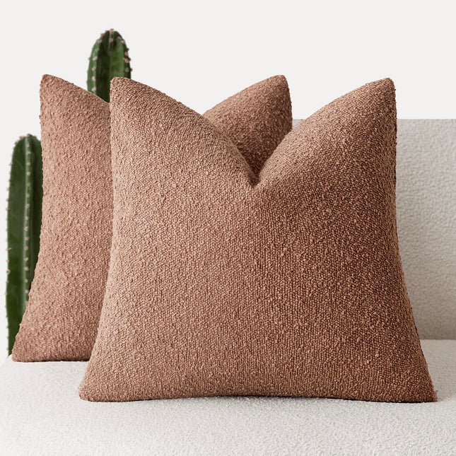 Foindtower 20x20" Pack of 2 Textured Boucle Accent Solid Cozy Decorative Couch Cushion Case, Dusty Orange Hazel X0048OPRZN