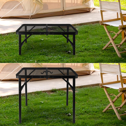 NQEUEPN Folding 2ft Metal Collapsible Camping Table Grill Table Height Adjustable Lightweight & Portable Grill Stand Table with Mesh Desktop for Outdoor Picnic BBQ Camping Beach RV