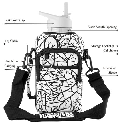 Thermosis 64oz Insulated Stainless Steel Water Bottle with Straw & Holder Strap & 2 Lids, White Marble