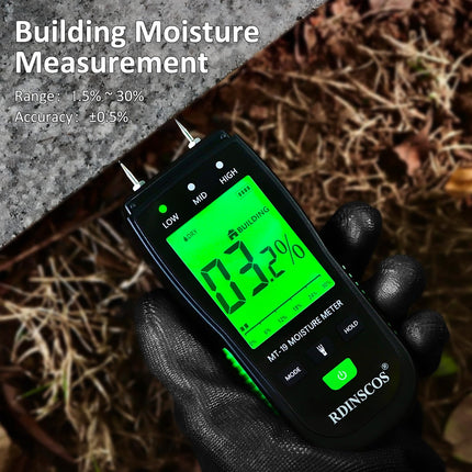 RDINSCOS Portable Wood Moisture Meter Pin, Firewood Detector Humidity Water Leak Lumber Detector, Green