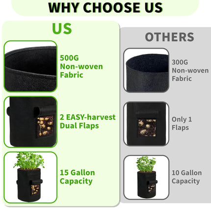 SYITCUN 4 Pack 15 Gallon Potato Growing Bags, Thickened Nonwoven Fabric Grow Bags with 2 Windows &2 Reinforced Handle, Potato Bags for Growing Potatoes, Vegetable and Fruits