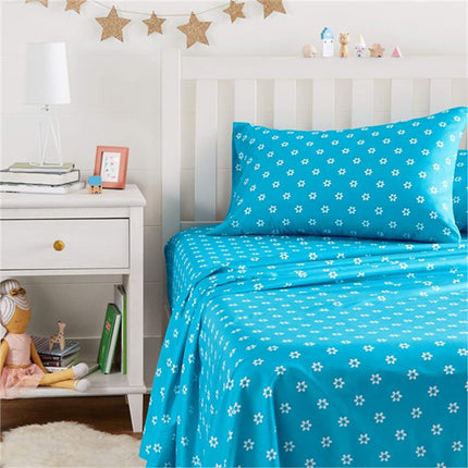 Amazon Basics Soft Microfiber Sheet Set with Elastic Pockets - Twin, BLUE FLOWERS, FLORAL PRINT 51NF