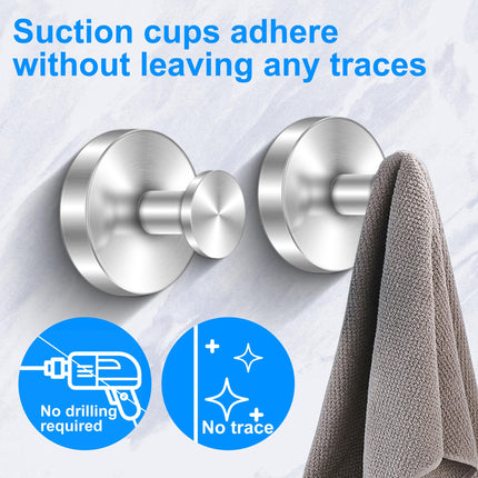 RAIYMA 2PC Waterproof Suction Self Adhesive Stainless Steel Shower Hooks, Silver