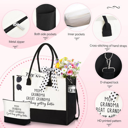 Travel Mothers/Grandma Birthday Gifts Nana Canvas Tote Bag with Makeup Bag for Shopping Canvas Beach Bag
