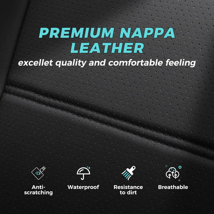 FEINEPRO Highlander Seat Covers for Toyota Highlander 2014 2015 2016 2017 2018 2019 7 Seats Full Set Faux Leather, 3-Row Second Row Captain's Chairs, Car Seat Protectors Accessories - Black