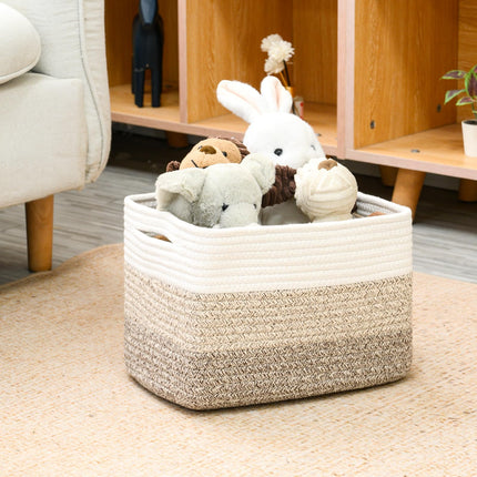 ICERZCZ 4PACK Storage Cotton Rope Baskets with Handles for Toy, Book, Clothes, 12.5"Lx9.1W"x7.9H", Gradient Brown X0015D19P7