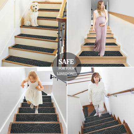 Bolinker 15pc Non-Slip Stair Treads Self-Adhesive Mats for Wooden Steps, Size 29.9 x 7.9" Grey