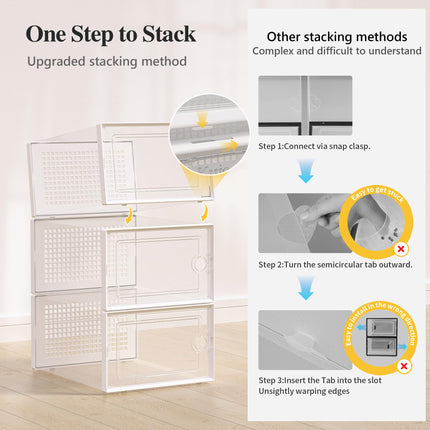 Kuject 12-Pack X-Large Shoe Storage Organizers Clear Plastic Stackable Shoe Rack, White