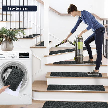 Bolinker 15pc Non-Slip Stair Treads Self-Adhesive Mats for Wooden Steps, Size 29.9 x 7.9" Grey