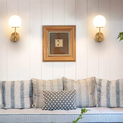Battery Operated Wall Sconces Set of 2,Not Hard Wired Brass Gold -White Glass Globe Wall Lights, Wireless Lamp Fixture for Bedroom, Living Room, Bathroom, Hallway