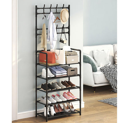 ZYYIN Entryway 5-Tier Coat Shoe Storage Rack, 175Cm Floor Organizer, Black
