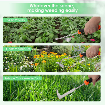 Foyucool 3 Pack Weed Puller with Rubber Handle, Crack Weeder Crevice Weeding Tool, Stainless Steel L-Shaped Hand Weeder Tool, Portable Manual Weed Puller Tool for Garden Patio Lawn Planting & Weeding