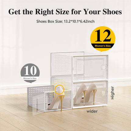 Kuject 12-Pack X-Large Shoe Storage Organizers Clear Plastic Stackable Shoe Rack, White